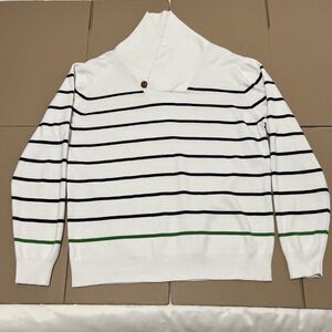 Grayson & Dunn Sweater Men’s L White Black Striped Cotton Shawl Collar Pullover